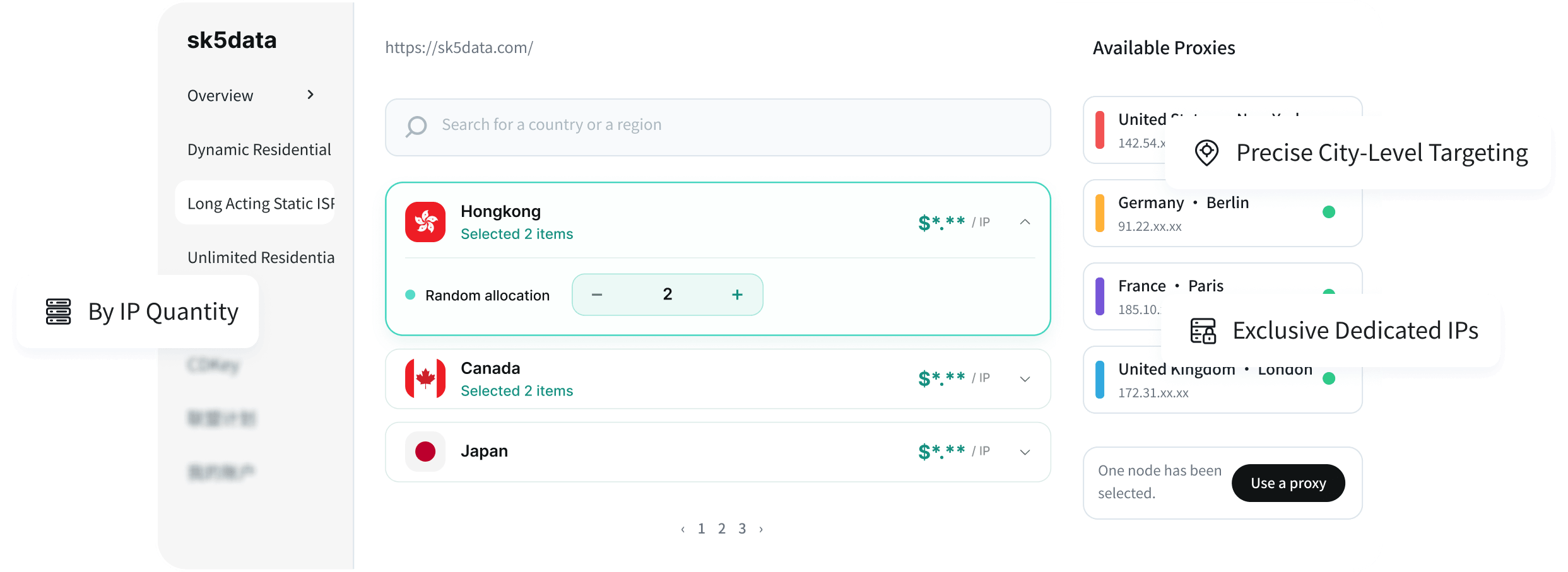 Dynamic residential proxy dashboard with traffic usage and session management